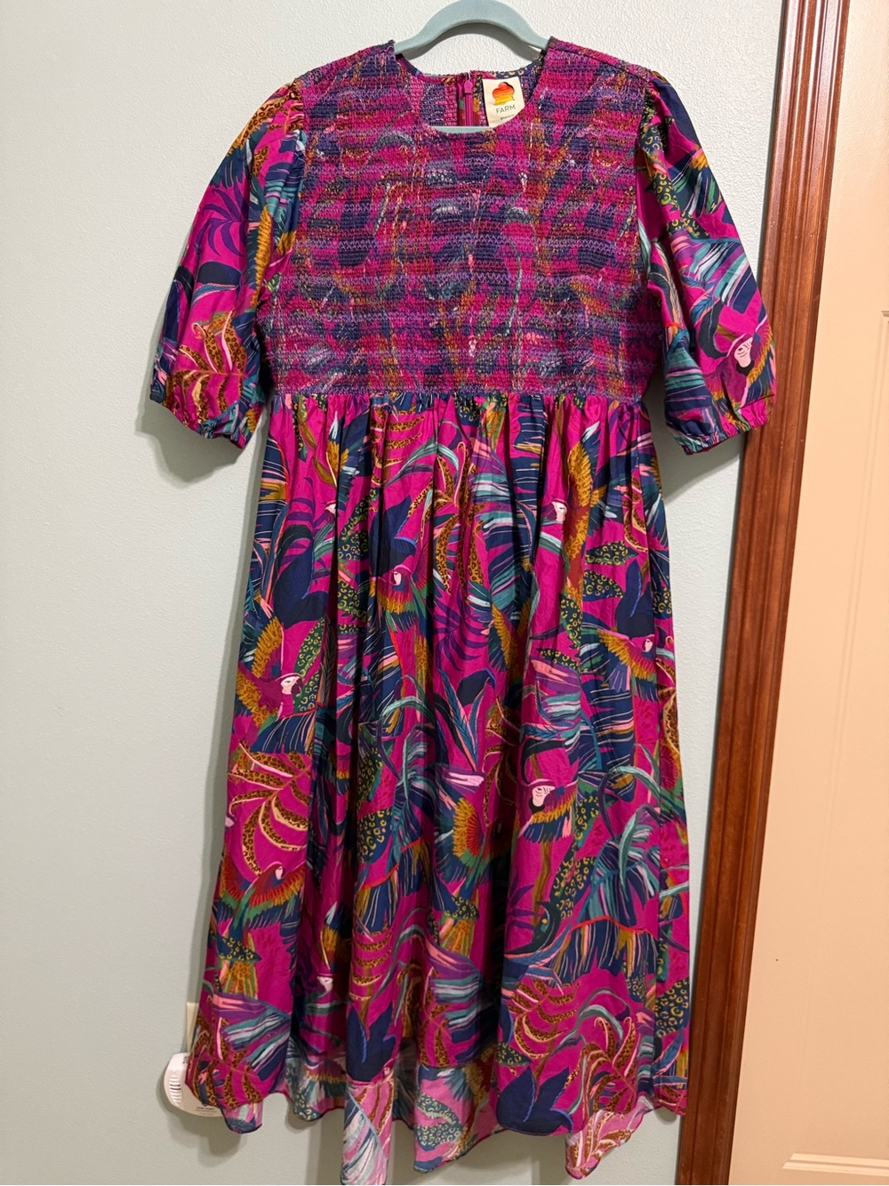 FARM Rio Hot Pink & Navy Tropical Parrot High-Low Dress